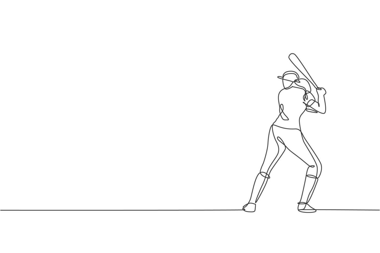 un disegno a linea continua della pratica del giocatore di baseball della giovane donna sportiva per colpire la palla sul campo. concetto di sport competitivo. illustrazione vettoriale di disegno dinamico a linea singola per poster di promozione