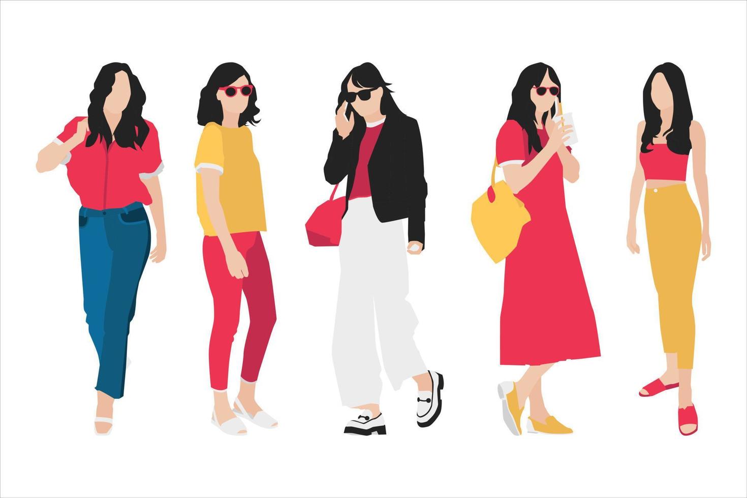 illustrazione vettoriale di donne casual bundle