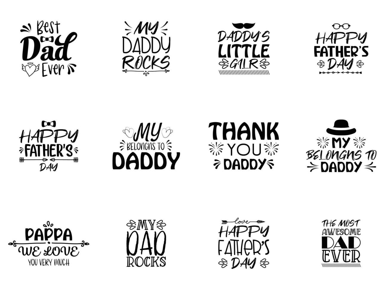raccolta di disegni di citazioni tipografiche per la festa del papà vettore