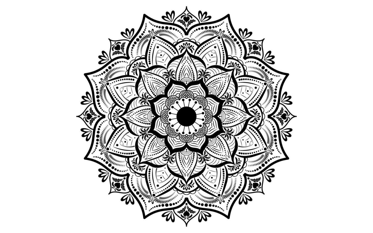 fiore di mandala circolare con motivi floreali in bianco e nero, mandala vettoriale con sfondo bianco
