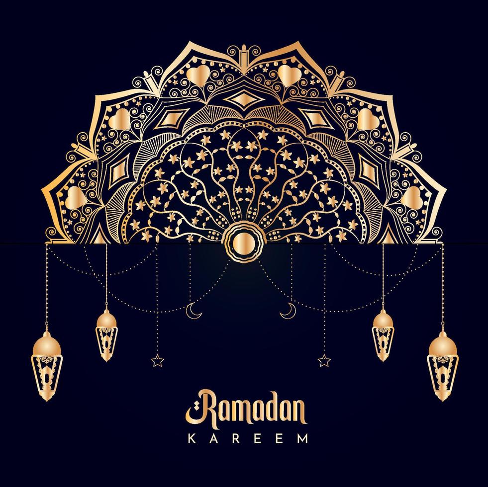 decorazione mandala arabesco dorato ramadan kareem vettore