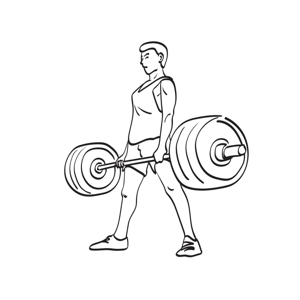 line art uomo sportivo sollevamento barbells illustrazione vettore disegnato a mano isolato su sfondo bianco