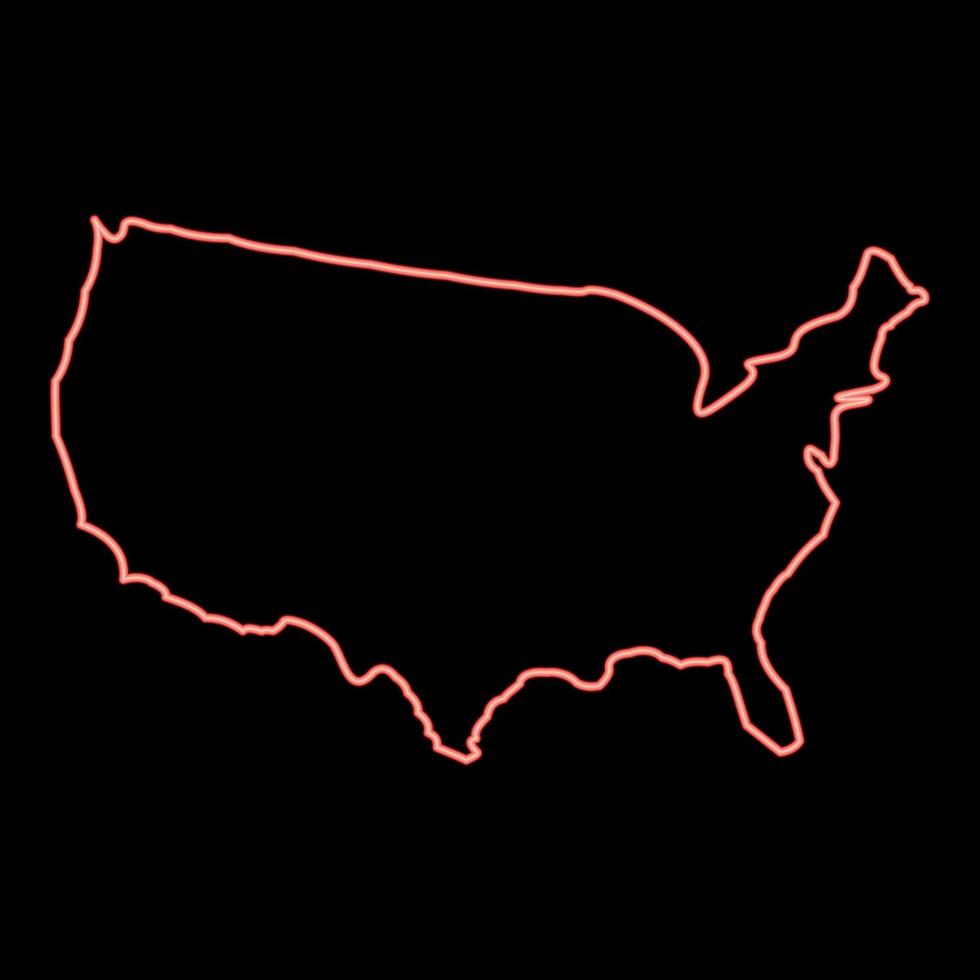 mappa al neon dell'america icona colore nero in cerchio colore rosso illustrazione vettoriale immagine in stile piatto