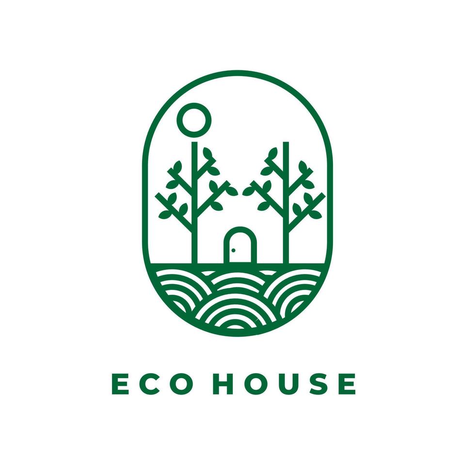 semplice illustrazione logo line art green eco house vettore