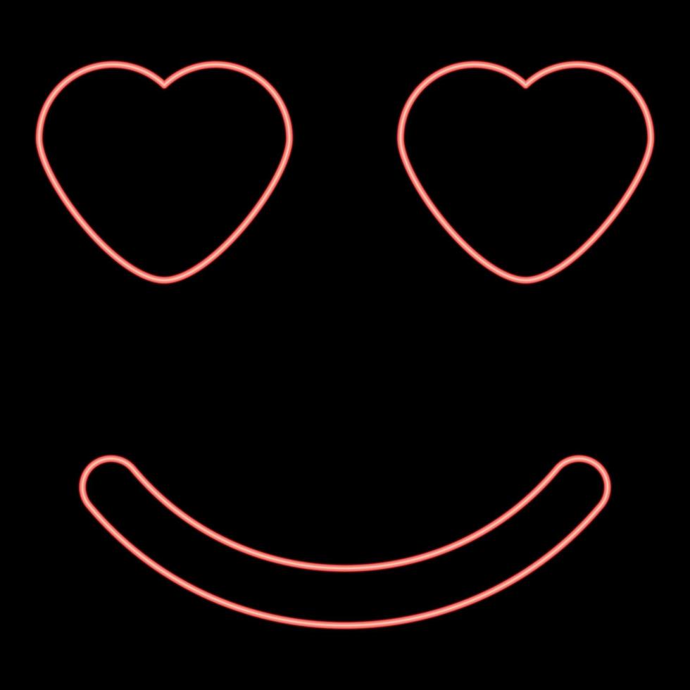 sorriso al neon con gli occhi del cuore colore rosso illustrazione vettoriale immagine in stile piatto