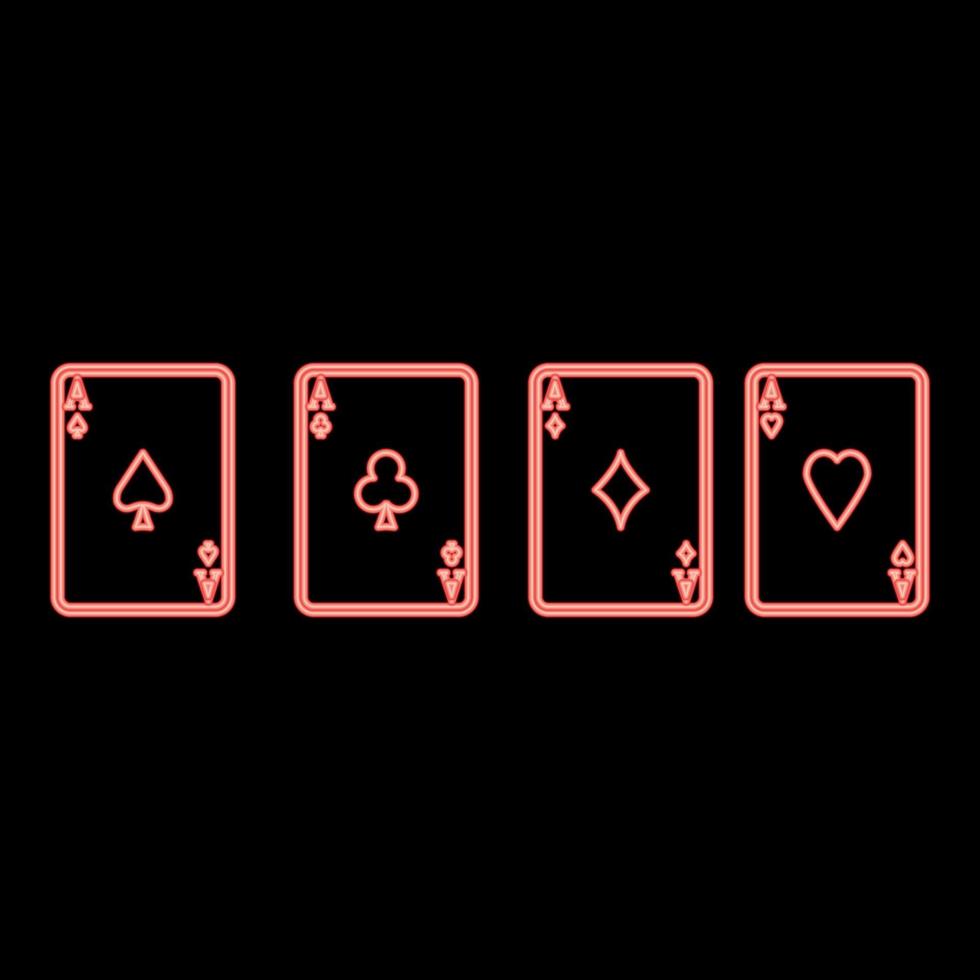 carte da gioco al neon colore rosso illustrazione vettoriale immagine in stile piatto