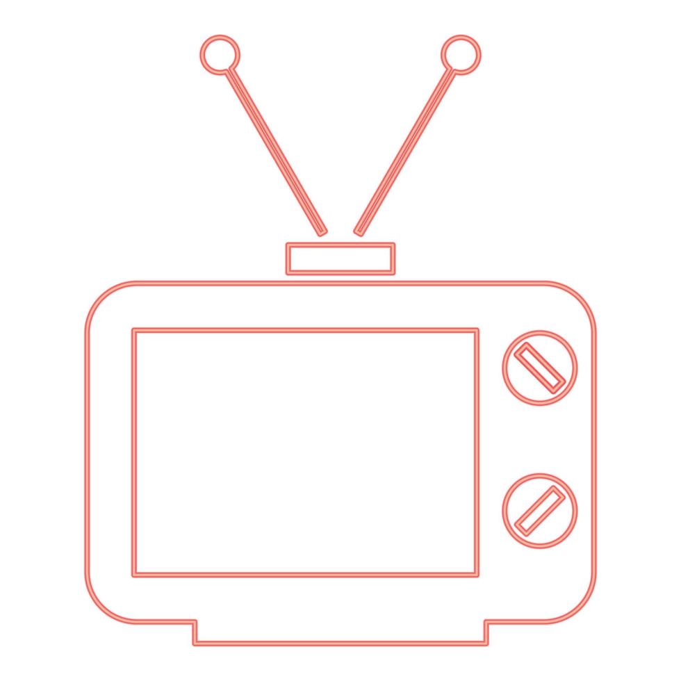 neon vecchia tv colore rosso illustrazione vettoriale immagine in stile piatto