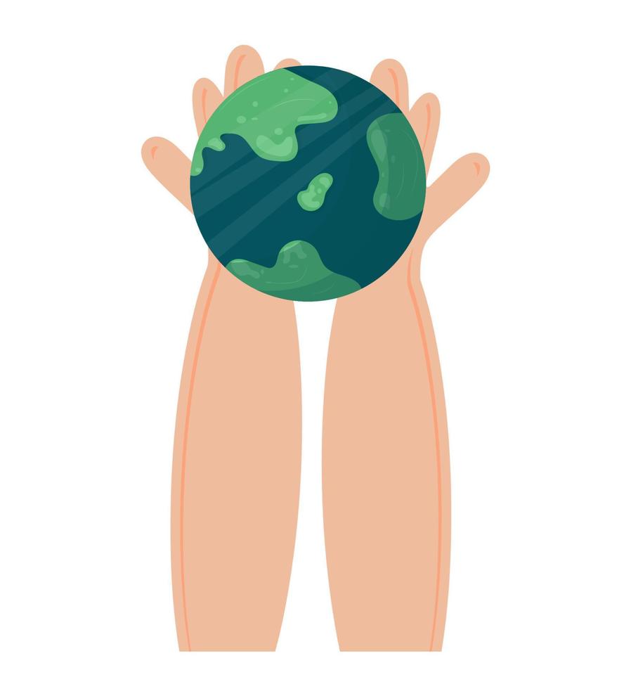 Giornata Mondiale per l'Ambiente. il globo e le sagome delle mani. giornata internazionale della madre terra. vettore