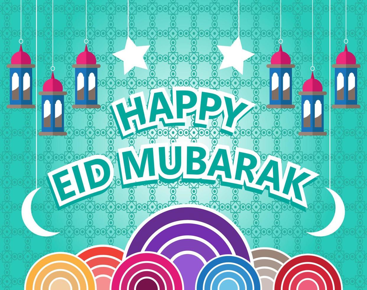 illustrazione della cartolina d'auguri di eid mubarak, vettore del fumetto di ramadan kareem che desidera il festival islamico per banner, poster, sfondo, volantino, illustrazione, brochure e sfondo di vendita