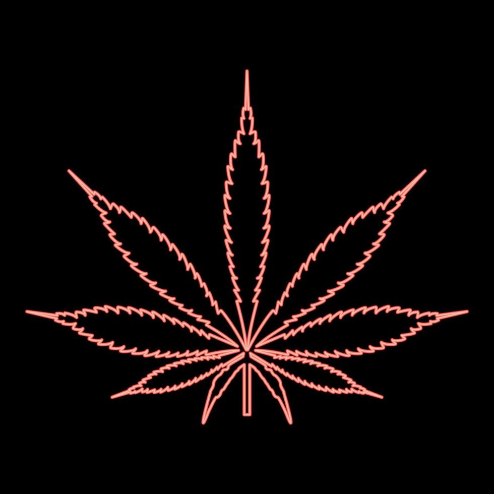 neon cannabis marijuana leaf colore rosso illustrazione vettoriale immagine in stile piatto