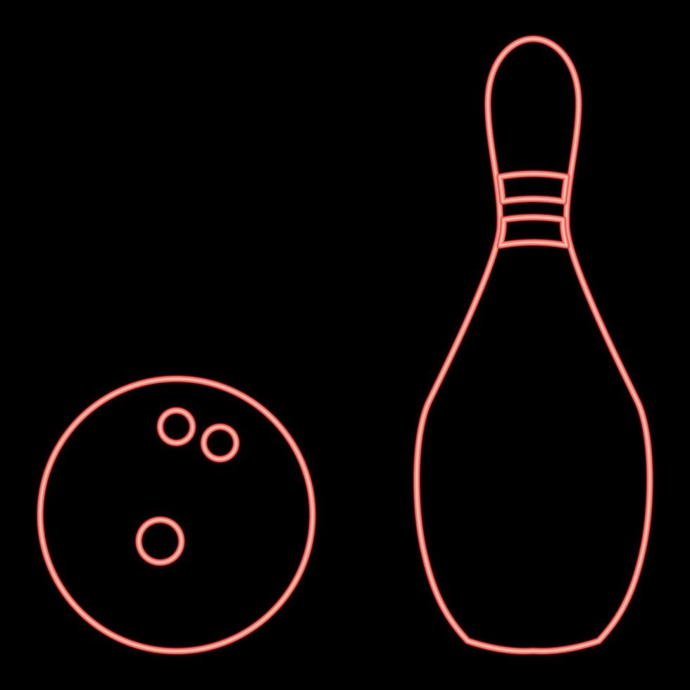 pin neon e palla da bowling colore rosso illustrazione vettoriale immagine in stile piatto