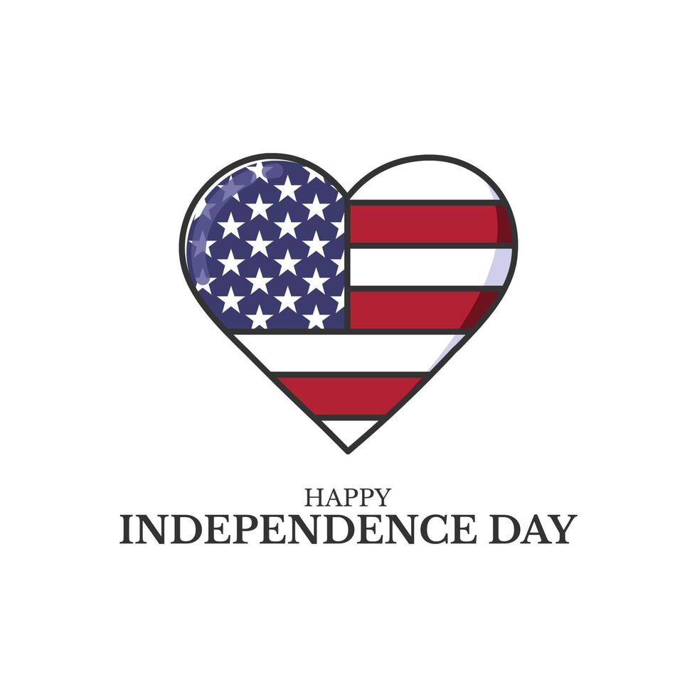 giorno dell'indipendenza degli stati uniti d'america. bandiera degli stati uniti a forma di cuore vettore