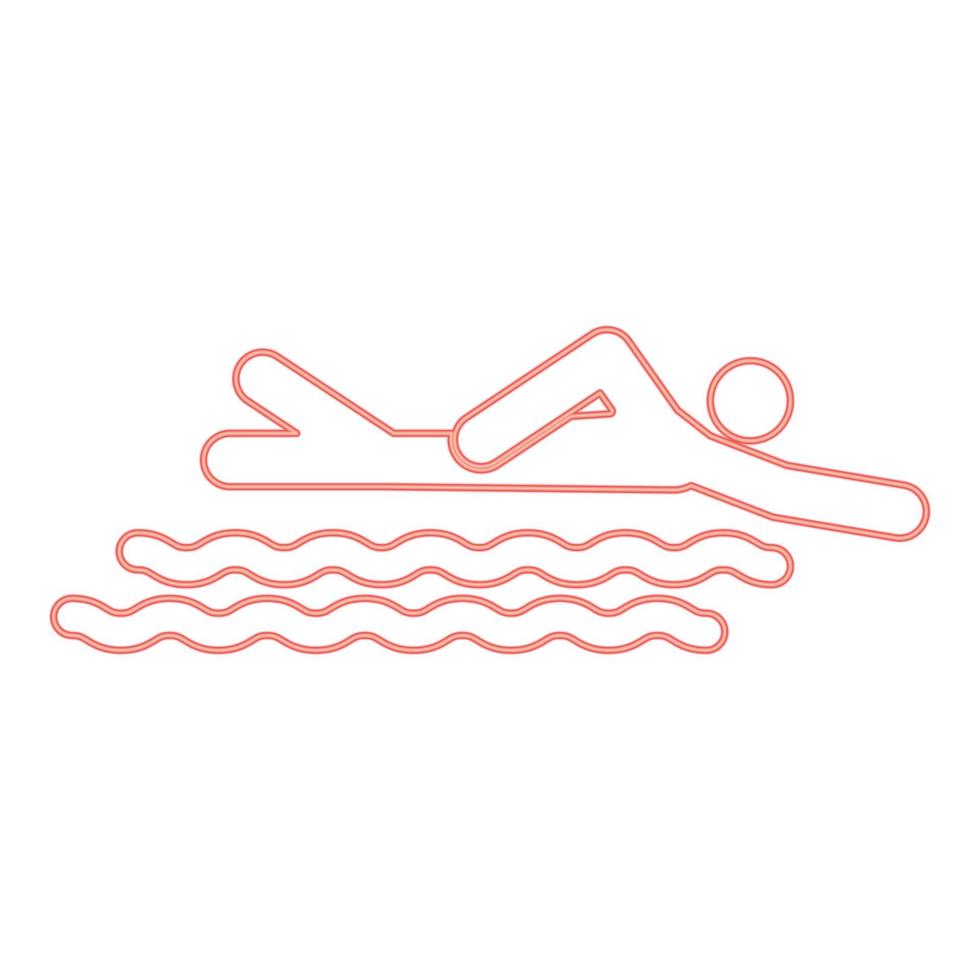 neon nuoto persona bastone colore rosso illustrazione vettoriale immagine in stile piatto