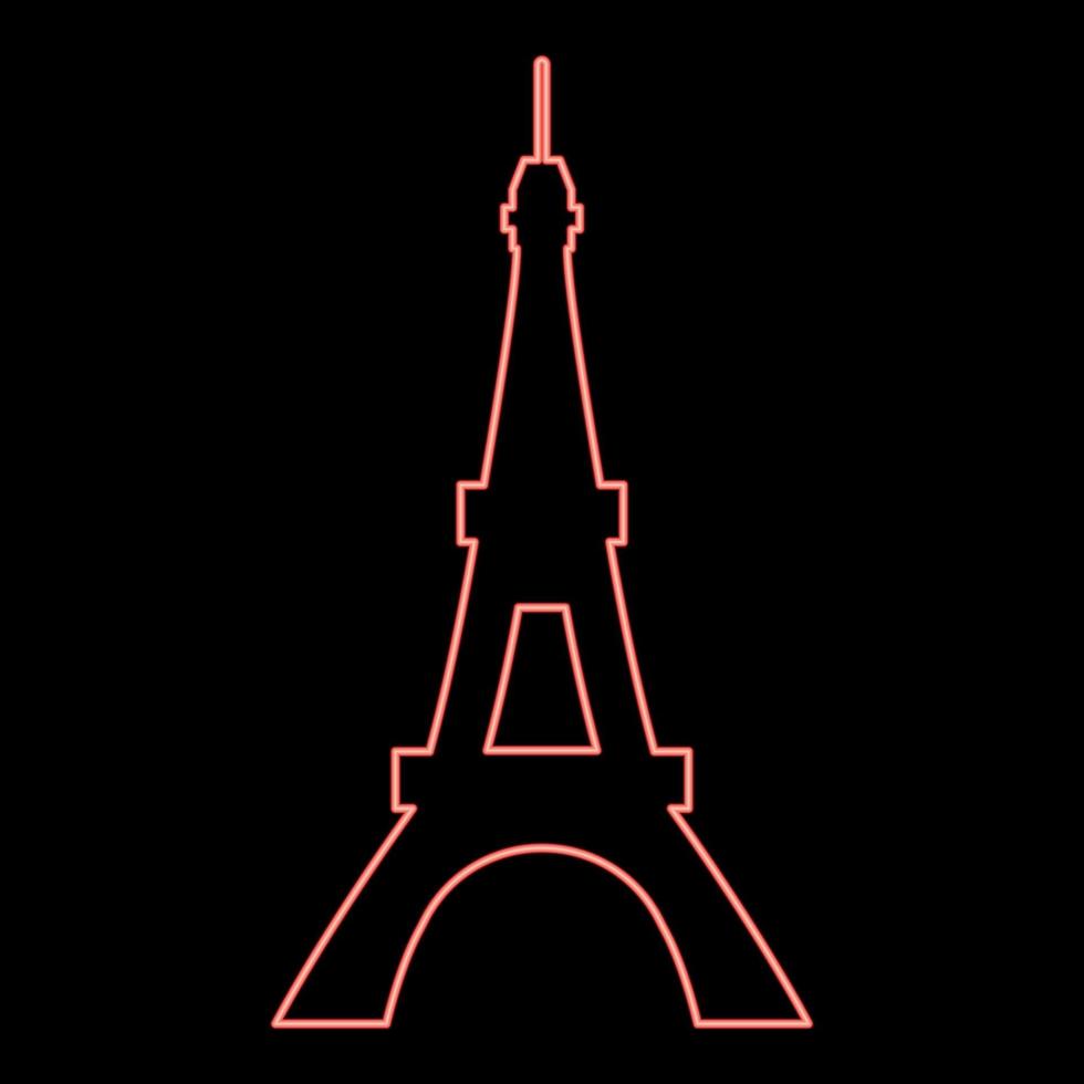 neon torre eiffel colore rosso illustrazione vettoriale immagine in stile piatto
