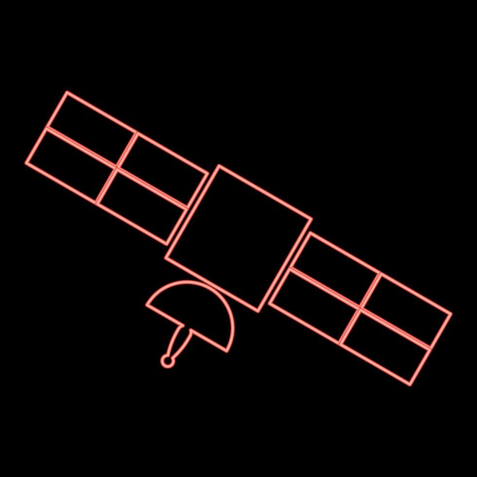icona del satellite neon colore nero in cerchio colore rosso illustrazione vettoriale immagine in stile piatto