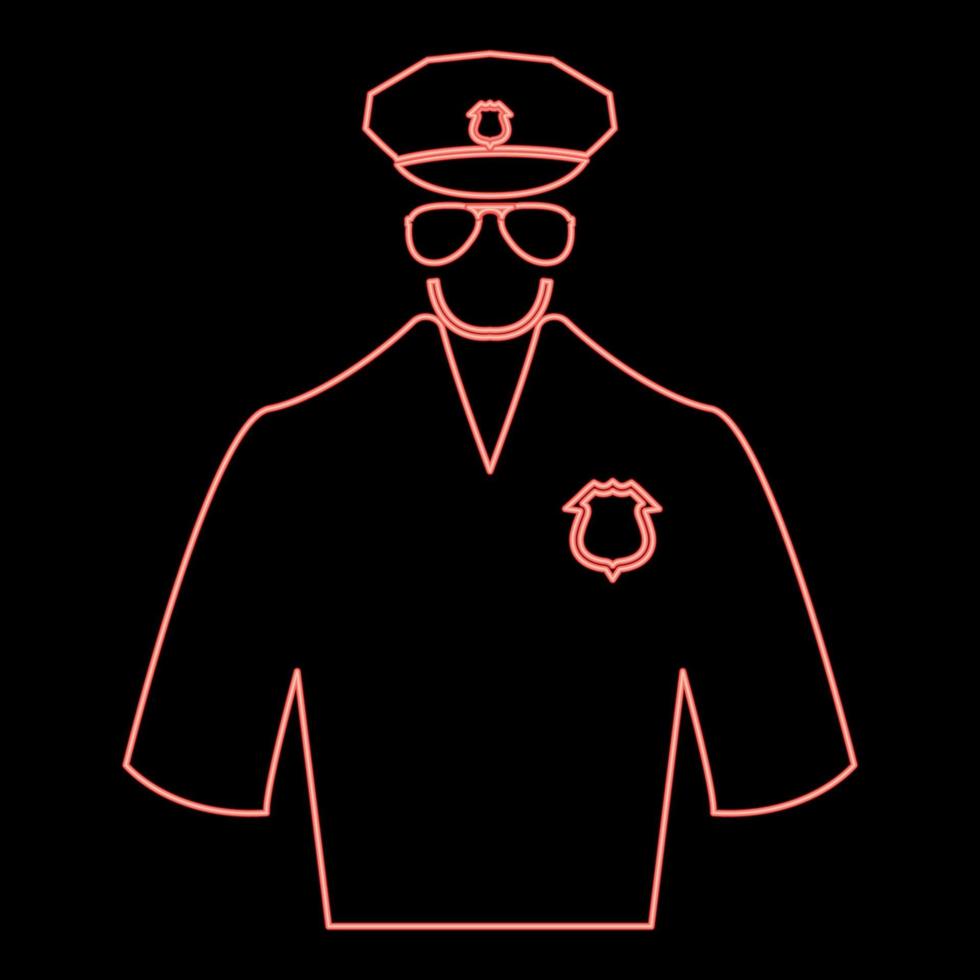 immagine di stile piatto dell'illustrazione di vettore di colore rosso della polizia al neon