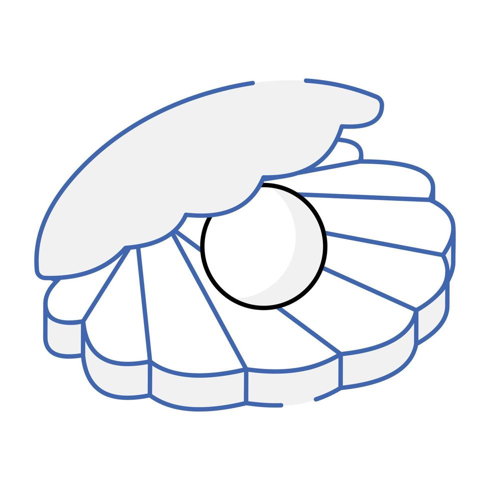 icona isometrica di contorno di conchiglia di perle vettore