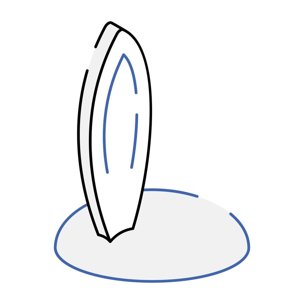 sport acquatici, icona isometrica del profilo della tavola da surf vettore