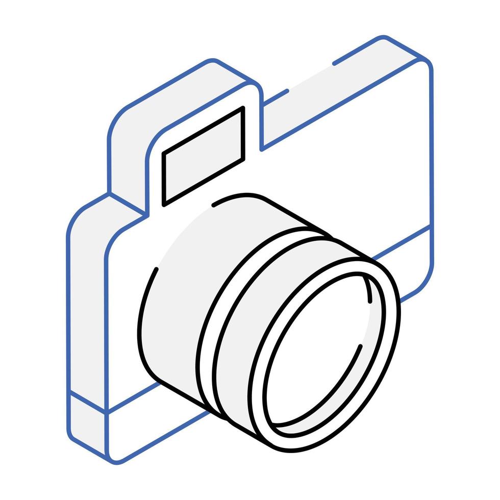 icona della fotocamera digitale in stile isometrico di contorno vettore