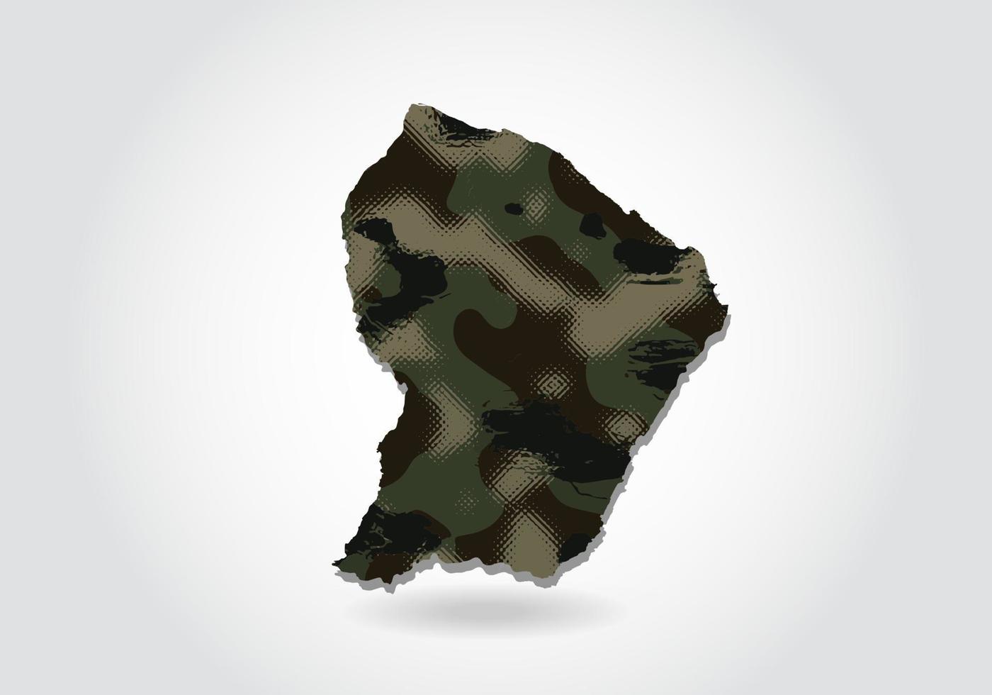 mappa della guiana francese con motivo mimetico, foresta - trama verde nella mappa. concetto militare per esercito, soldato e guerra. stemma, bandiera. vettore