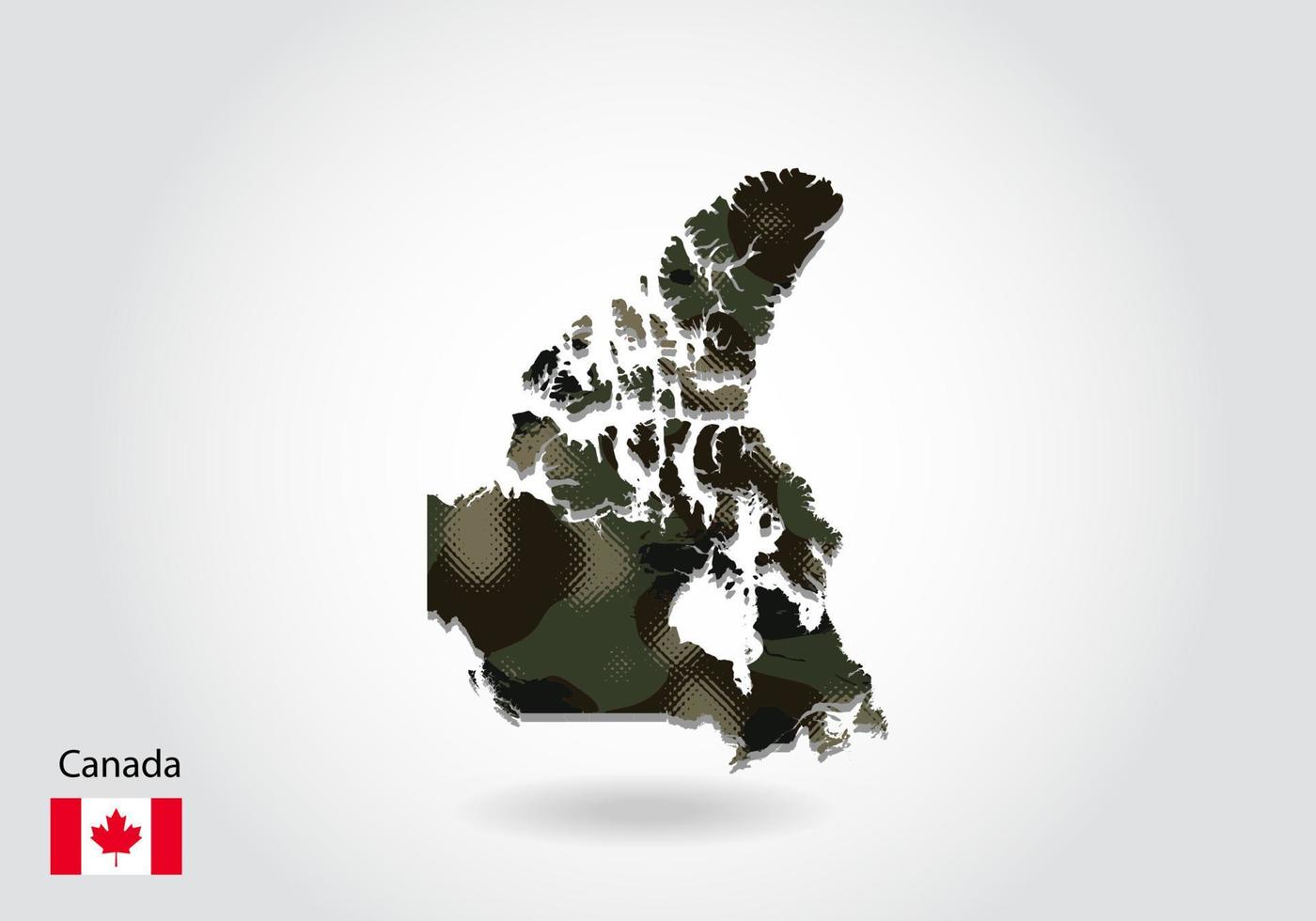 mappa del canada con motivo mimetico, foresta - trama verde nella mappa. concetto militare per esercito, soldato e guerra. stemma, bandiera. vettore