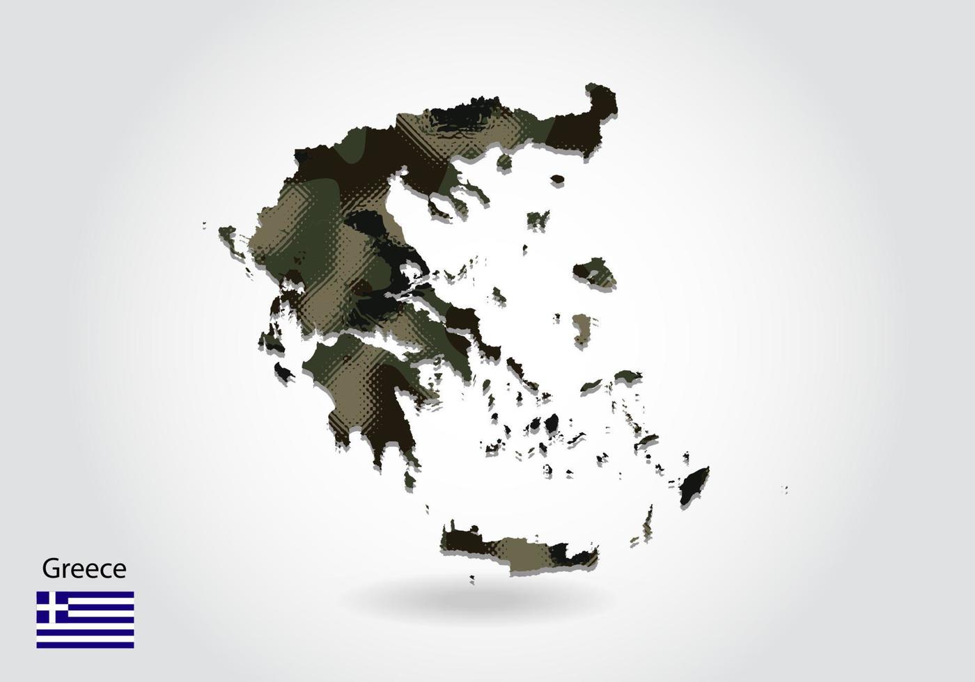 mappa della grecia con motivo mimetico, foresta - trama verde in ma vettore