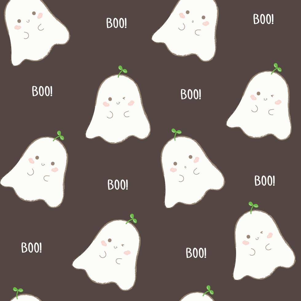 simpatico fantasma di halloween bianco su sfondo scuro, illustrazione vettoriale senza cuciture.