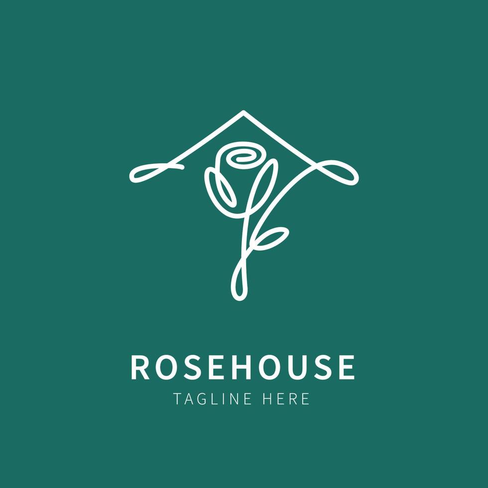 logo della casa delle rose illustrazione della casa a forma di fiore di rosa in linea art vettore