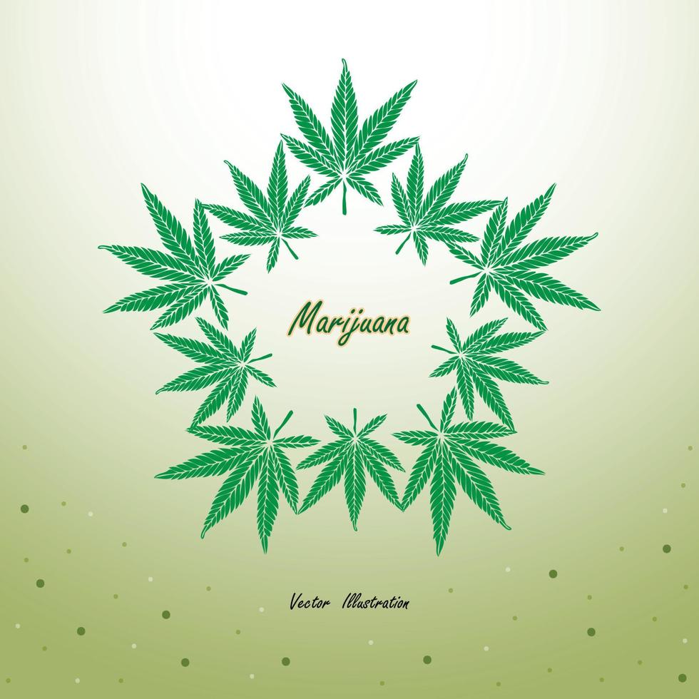 disegno del logo del cerchio della corona di foglie di marijuana, illustrazione vettoriale del disegno a mano.