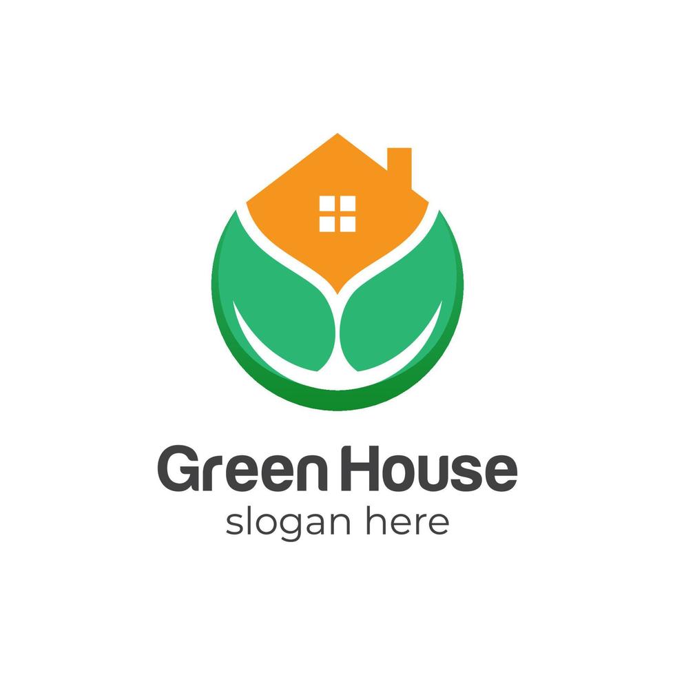 moderno logo della casa verde, modello vettoriale del logo della foglia domestica