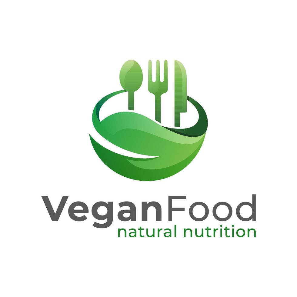 logo del ristorante di cibo vegano, nutrizione naturale, cibo sano e modello vettoriale di progettazione del logo di vita sana