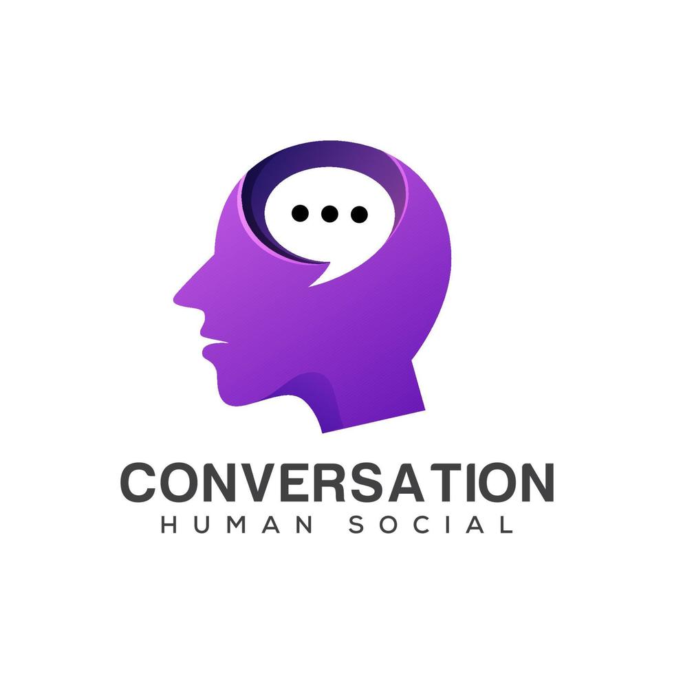 logo sociale umano di conversazione, consulenza, social media, talk talk, forum, head people con il concetto di logo bubble chat vettore