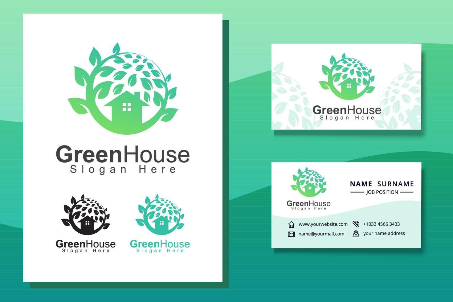 logo della casa verde con modello di biglietto da visita vettore