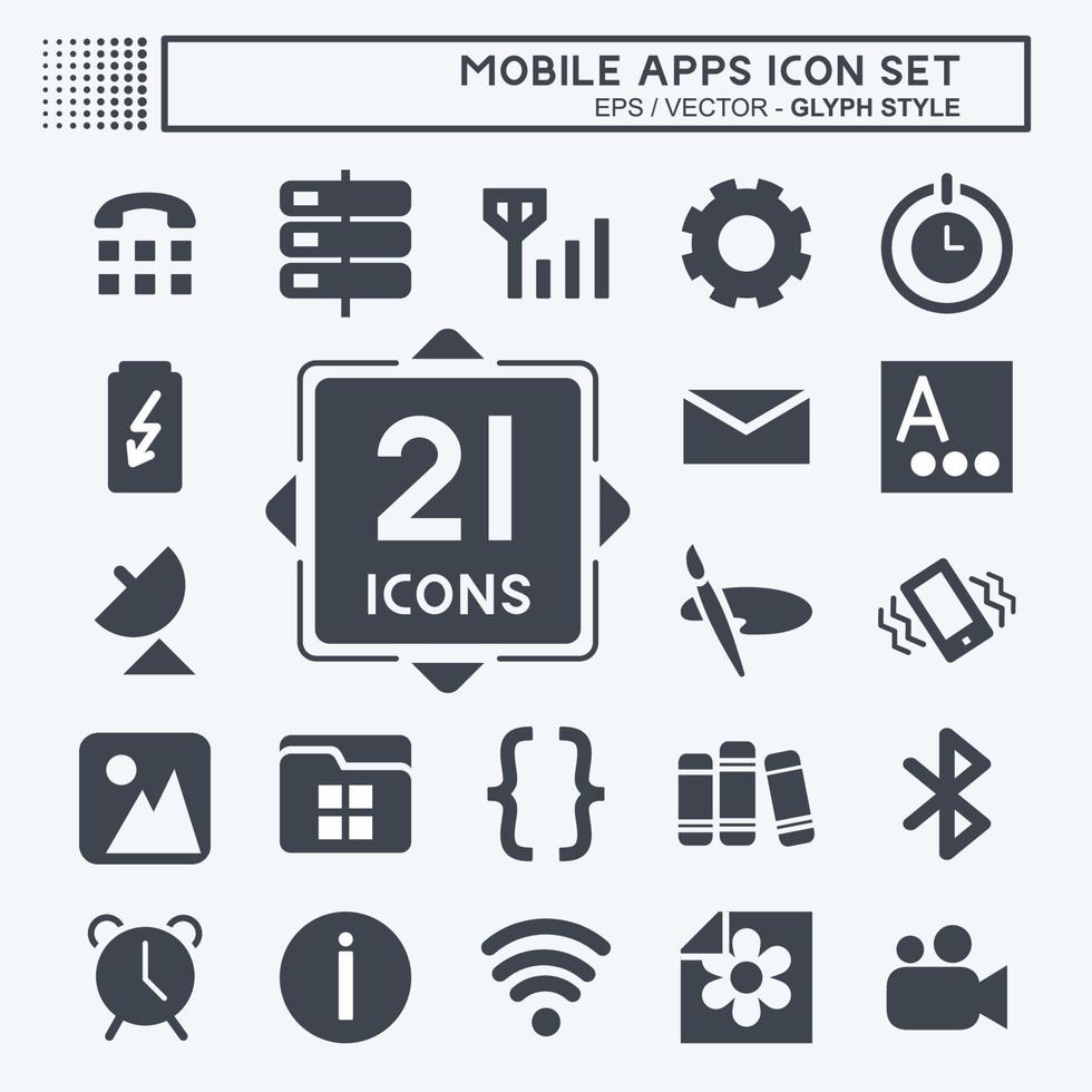 set di icone di app mobili. adatto per il simbolo dell'interfaccia web. stile glifo. design semplice modificabile. vettore del modello di progettazione. semplice illustrazione del simbolo