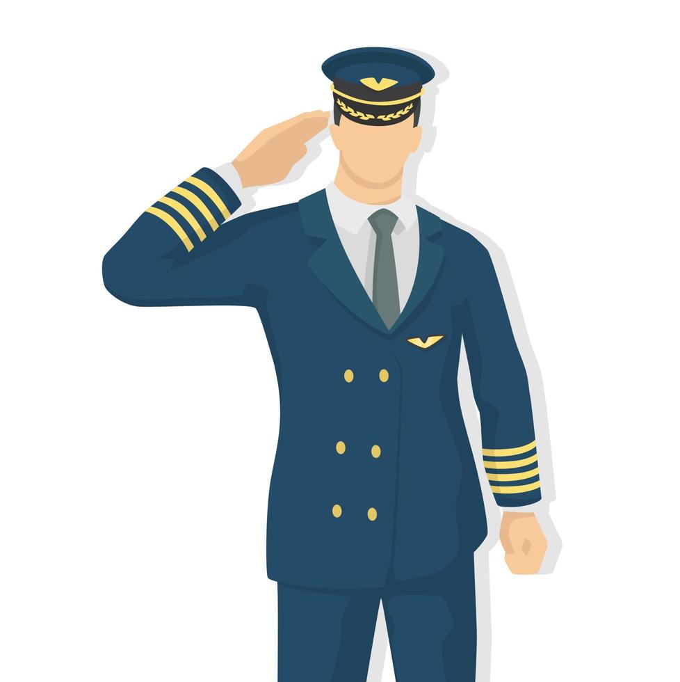 pilota di aeroplano in stile moderno illustrazione vettoriale, uomo semplice ombra piatta isolata su sfondo bianco, capitano. vettore
