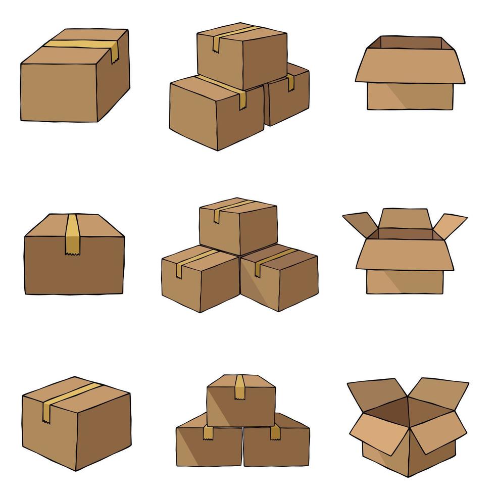set di scatole in un vettore di stile di disegno