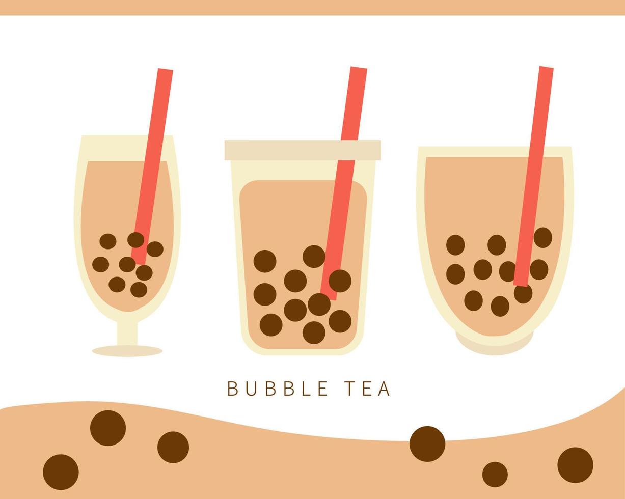 tazza di tapioca della bevanda del vettore del tè della bolla del latte di stile piatto. bubble tea pearl taiwan thai drink tapioca.vector set