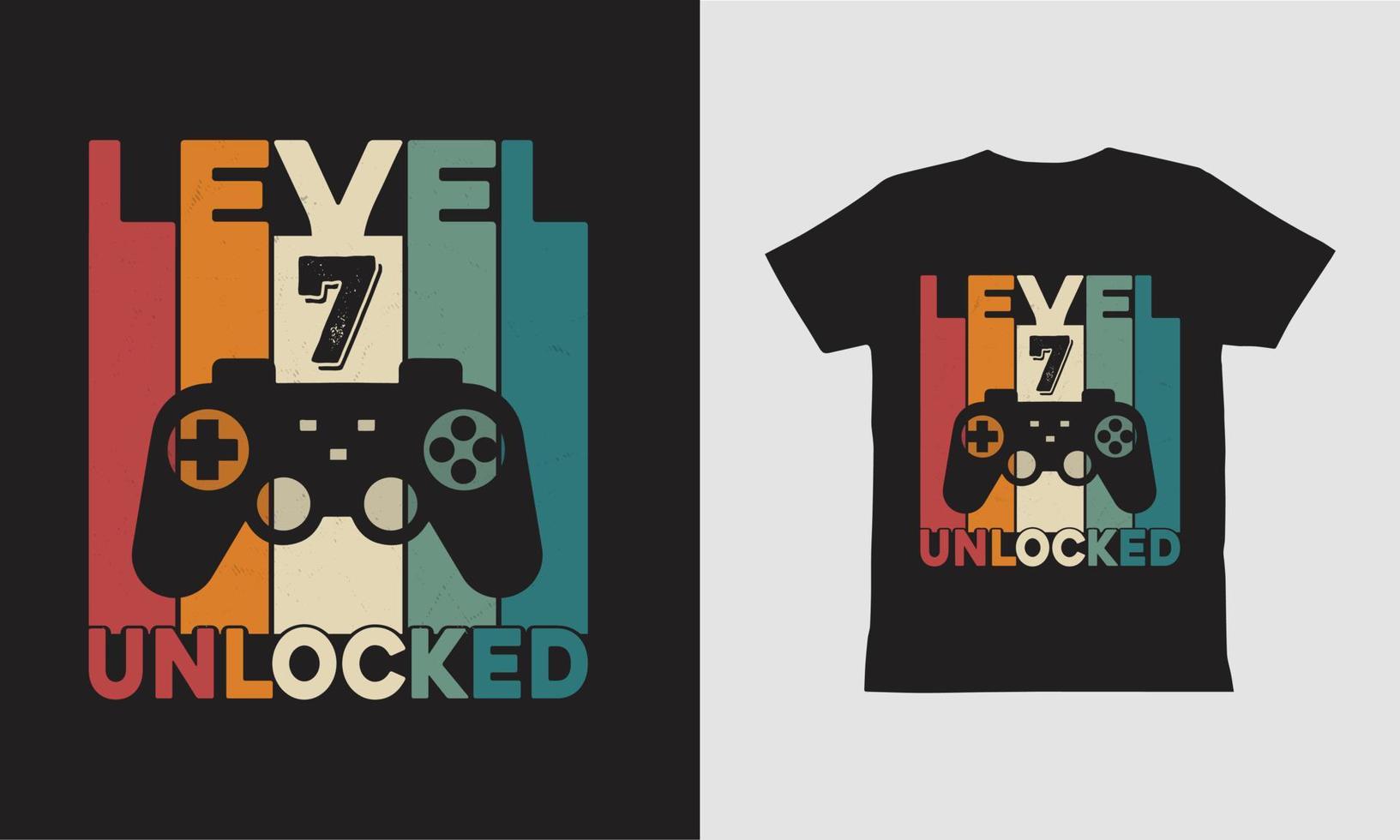 design della maglietta da gioco sbloccato di livello 7. vettore