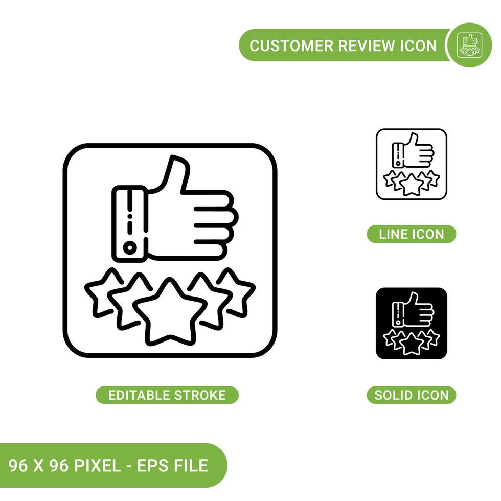 le icone delle recensioni dei clienti impostano l'illustrazione vettoriale con lo stile della linea dell'icona solido. Concetto di tasso di soddisfazione a 5 stelle. icona del tratto modificabile su sfondo isolato per il web design, l'infografica e l'app mobile dell'interfaccia utente.