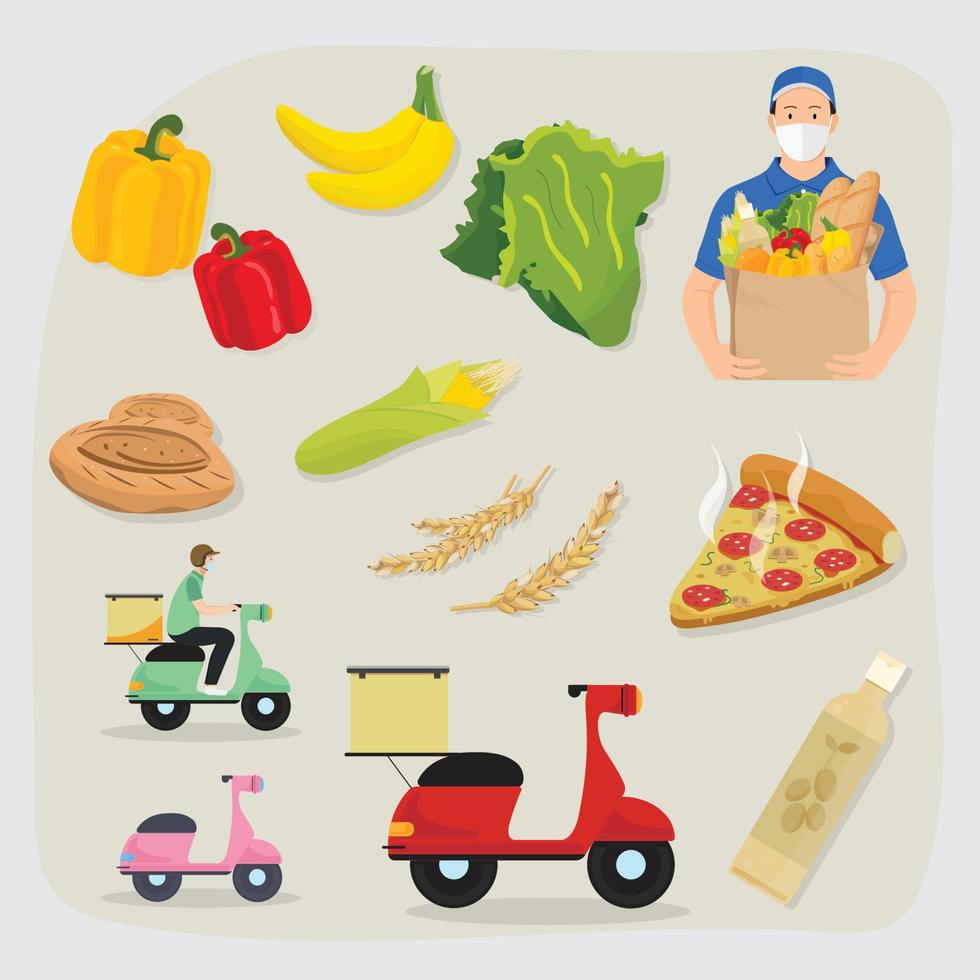 set di icone vettoriali per cibo, generi alimentari e servizi di consegna