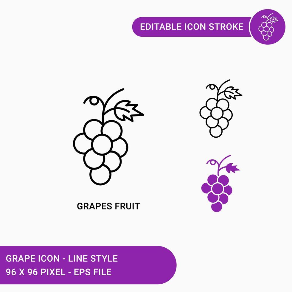 le icone dell'uva impostano l'illustrazione vettoriale con lo stile della linea dell'icona. icona del tratto modificabile su sfondo bianco isolato per il web design, l'interfaccia utente e l'applicazione mobile