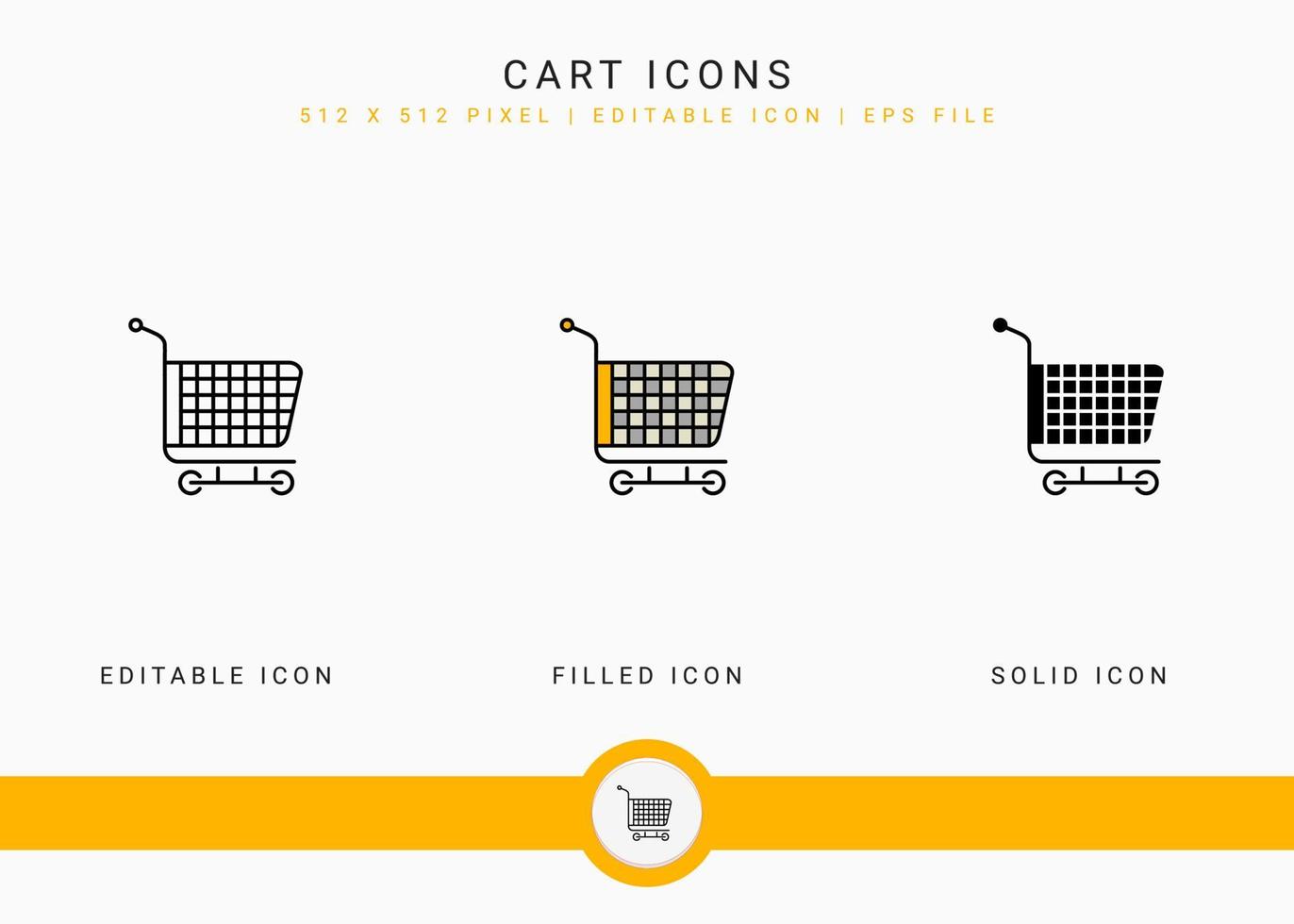 le icone del carrello impostano l'illustrazione vettoriale con lo stile della linea dell'icona solido. concetto di vendita al dettaglio del negozio online. icona del tratto modificabile su sfondo isolato per il web design, l'interfaccia utente e l'app mobile