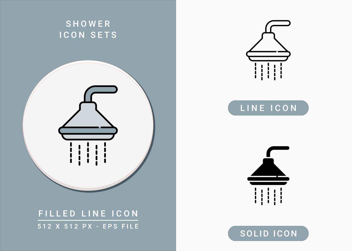 le icone della doccia impostano l'illustrazione vettoriale con lo stile della linea dell'icona. concetto di bagno con doccia sprinkler. icona del tratto modificabile su sfondo bianco isolato per il web design, l'interfaccia utente e l'applicazione mobile