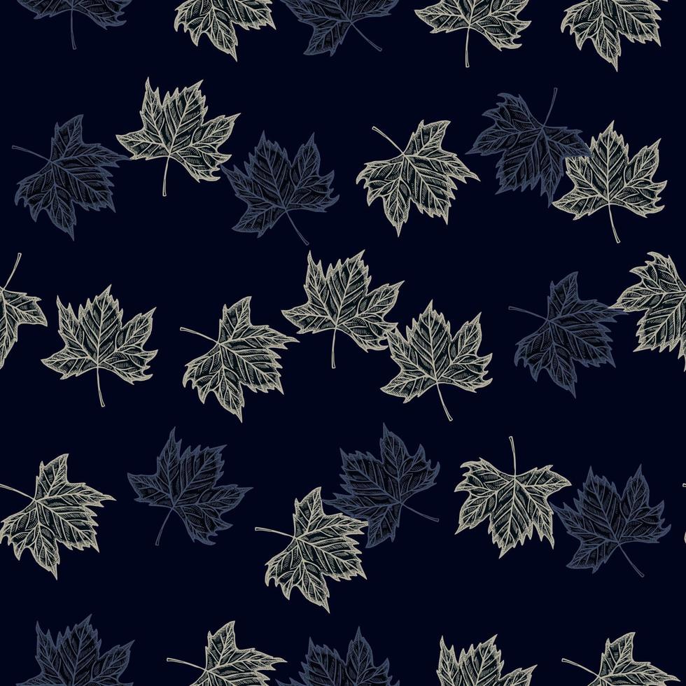 foglie acero inciso motivo senza cuciture. sfondo vintage botanico con fogliame canadese in stile disegnato a mano. vettore