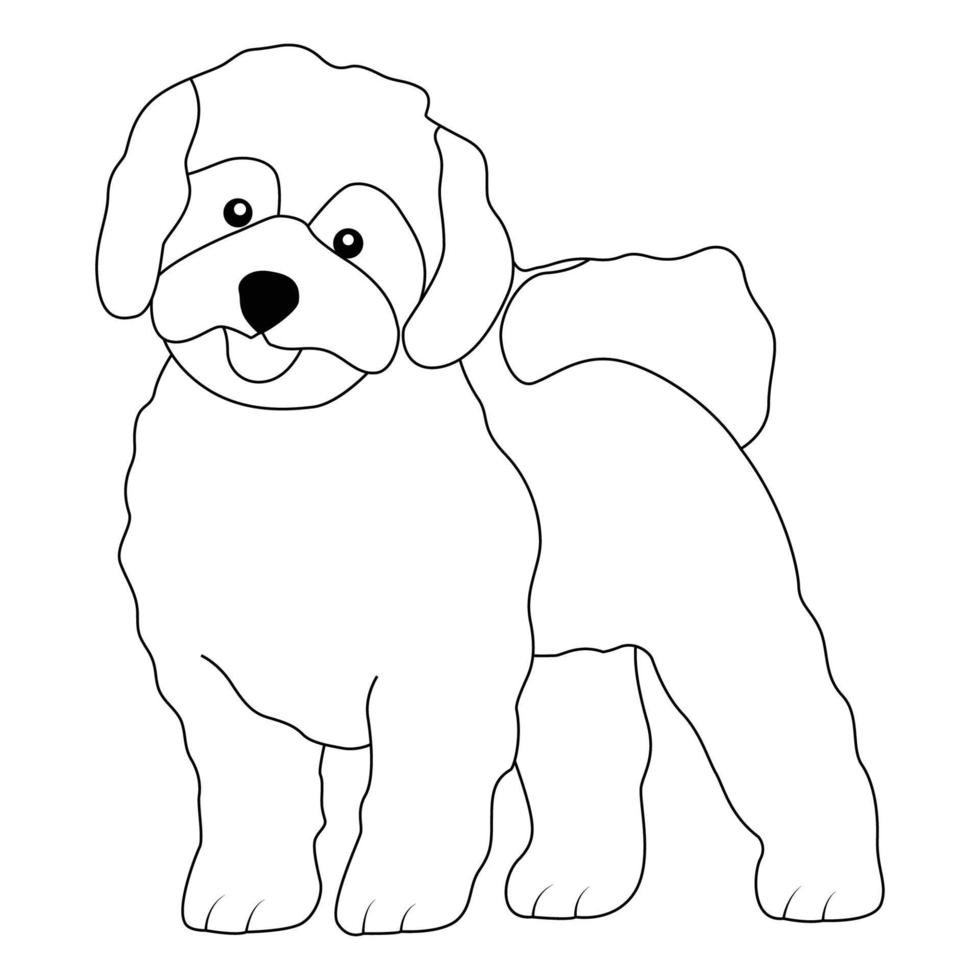 colorare il profilo della pagina del cane sveglio sorridente del fumetto. illustrazione vettoriale colorata, libro da colorare estivo per bambini.