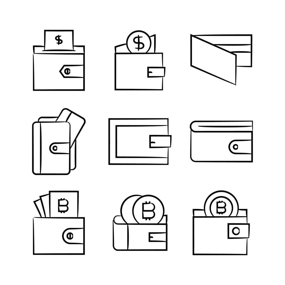 icona di portafoglio e borsa disegnata a mano vettore