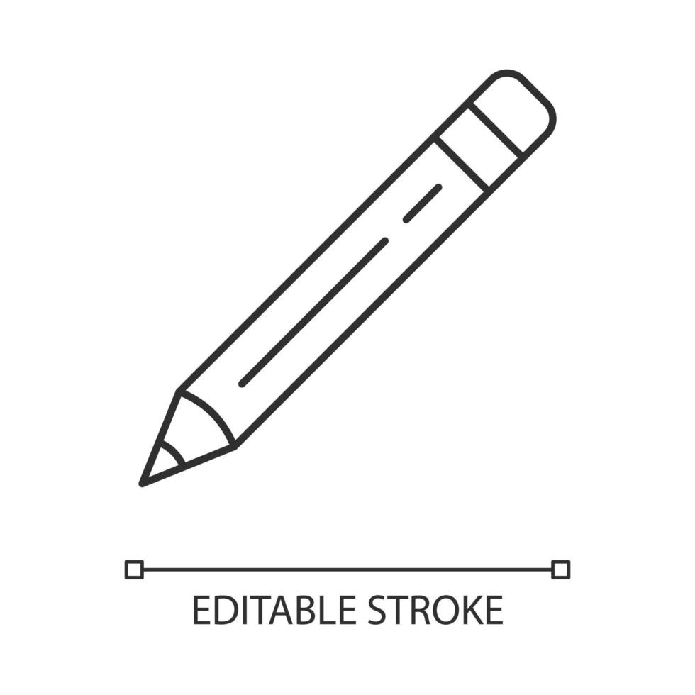 matita appuntita con gomma, icona lineare in gomma. illustrazione della linea sottile dello strumento di disegno. simbolo di contorno. negozio di articoli di cancelleria, negozio di forniture scolastiche logo vettoriale isolato disegno del profilo. tratto modificabile.