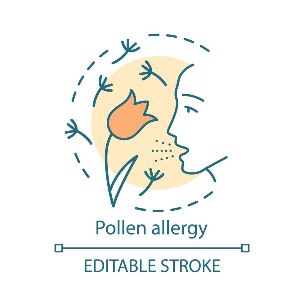 icona del concetto di allergia ai pollini. illustrazione al tratto sottile dell'idea della febbre da fieno. asma allergico, rinite causata dal polline delle piante. malattie respiratorie stagionali. disegno di contorno isolato vettoriale. tratto modificabile vettore