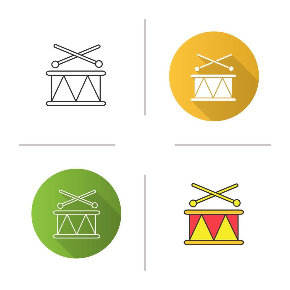 icona del tamburo giocattolo. design piatto, stili lineari e di colore. illustrazioni vettoriali isolate