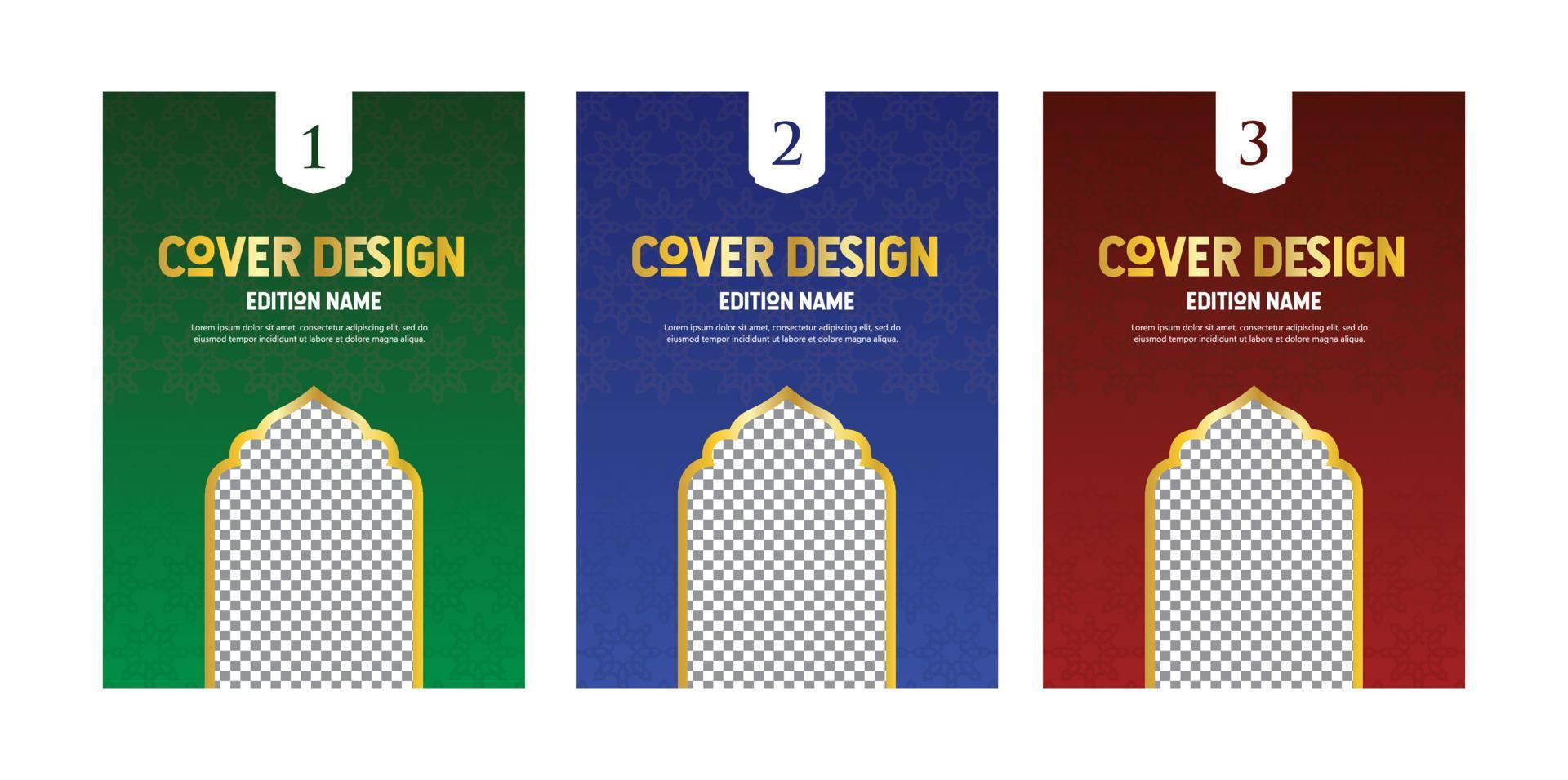 copertina della serie di libri islamici con colore verde, blu e rosso vettore